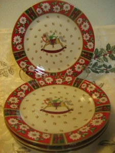 4 Rocking Horse Salad Dessert Plate Set Kobe CHARLTON HALL Poinsettia w/Box LotB - Picture 1 of 7