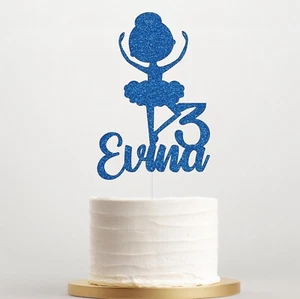 Personalised Ballerina Glitter Cake Topper Any Name Any Age 14 Colour Options - Picture 1 of 21