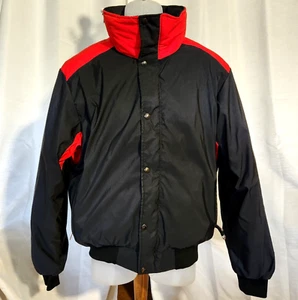 The NORTH FACE Vintage Down Bomber Sz L Made In USA Black Red Coat Parka - Picture 1 of 8