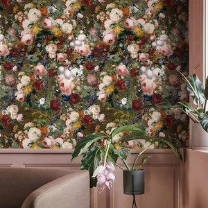 Watercolor Red Floral Wallpaper Peel And Stick PVC Kitchen Wall Deocr 17.3"X480" - Picture 1 of 9