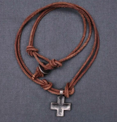 Collana Uomo Croce Donna Unisex Rosario Crocifisso Laccio Cuoio Surf - Immagine 1 di 4