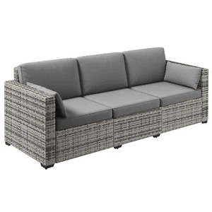 3-Seat Wicker Patio Couch PE Rattan Sofa Outdoor Furniture Deep Seating Cushions - Picture 1 of 11