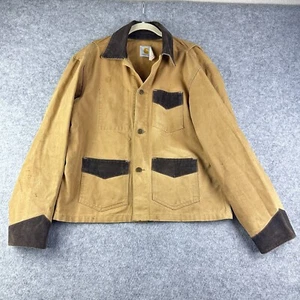 VTG Carhartt Barn Chore Jacket Sz 44 Western Work Corduroy USA Union Made STAIN* - Picture 1 of 15