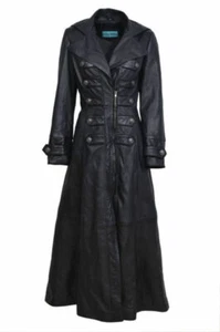 Luxury Designed Women's Genuine Lambskin Leather Long Trench Coat Custom Made - Picture 1 of 21