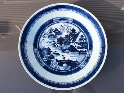 19th Century Antique Chinese Export Blue and White Canton Charger 14-1/2" dia - Image 1 of 4