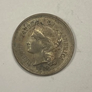 1869 Three Cent Nickel .03. Toned Unc. Spots. - Picture 1 of 3