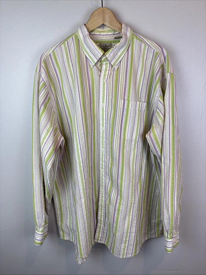 LL Bean Mens Seersucker Shirt Long Sleeve Button Multicolor Vintage Size XL - Image 1 of 4