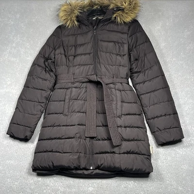 Chaqueta Parka Acolchada con Cinturón HOLLISTER De Colección Para Mujer Mediana Marrón Borde de Piel Sintética Foto 1 de 4