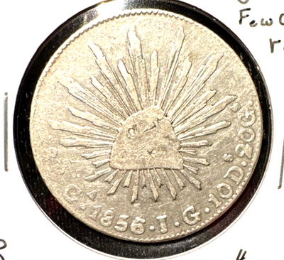 Mexico 1856/5 Ga JG 8 reales KM 377.6 few chops rare overdate - Image 1 of 2
