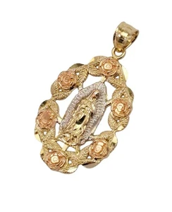 Colgante para Collar Virgen María Religiosa Flor Guadalupe Oro 14K 3 Colores - Imagen 1 de 6