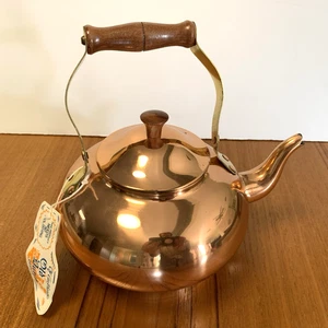 Nueva tetera Cooper maciza vintage hecha en Portugal por asas de madera ODI - Imagen 1 de 5