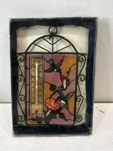 VTG Decorative Resin Indoor Outdoor Wall Thermometer Hummingbird Flowers. 8 In - Picture 1 of 5