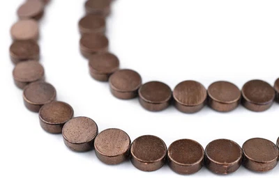 Circular Disk Antiqued Copper Beads 8mm Flat 16 Inch Strand - Image 1 of 4