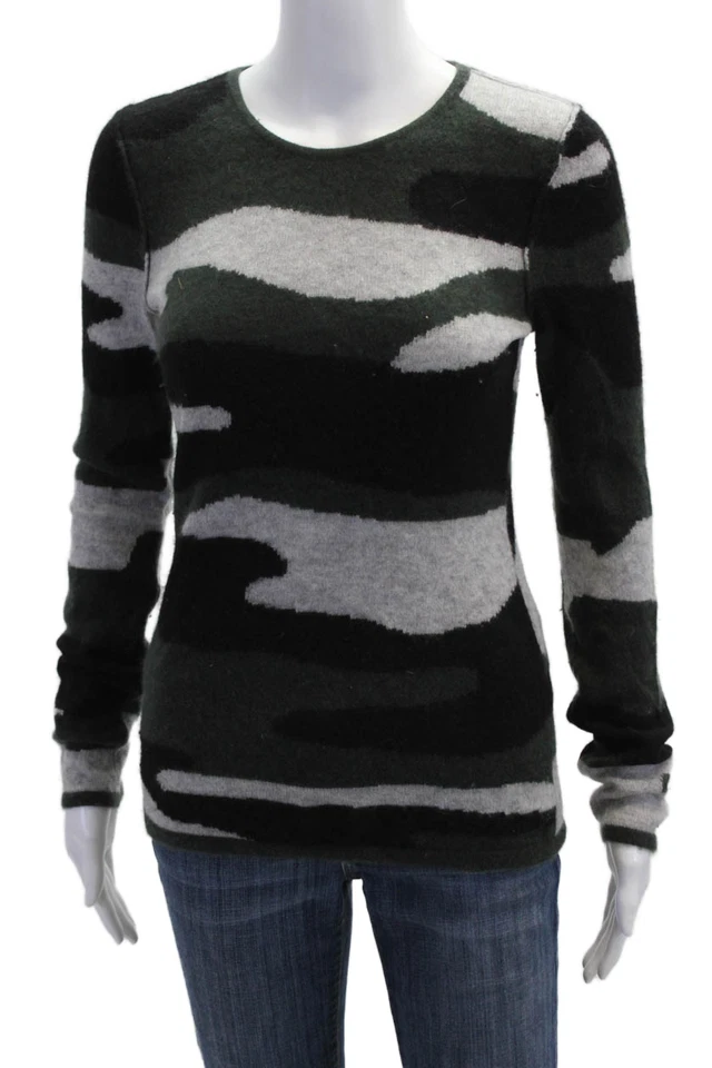 Aqua 女式套衫羊绒迷彩圆领长袖黑色 S 码 — 第 1/4 张图片