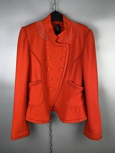 High Use Avant Garde Wool Double Breasted Red Button Blazer Jacket Size L - Picture 1 of 18