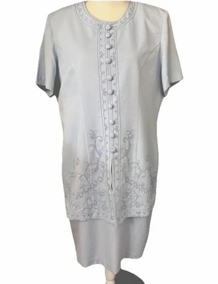 Платье Karin Stevens размер 16 M бледно-голубое выглядит как 2 штуки вышитое стильное - Изображение 1 из 4