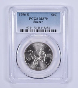 MS70 1996-S Olympic Soccer Commemorative Half Dollar PCGS Blue Label *0247 - Picture 1 of 5