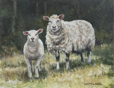 Original Nuevo Tablero de Lienzo Impresionista Oveja Realista Barnyard Dos De Un Tipo Foto 1 de 4