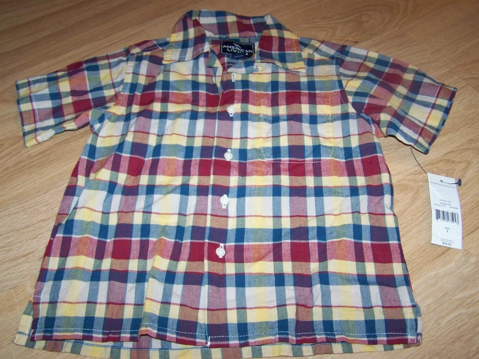 Camisa Top de Niños Talla 4 American Living Cuadros con Botones Rojo Azul Amarillo  Foto 1 de 4
