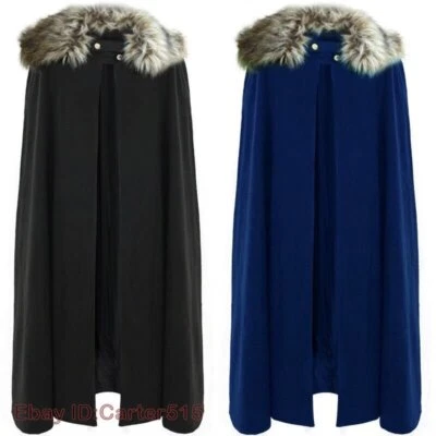 Vintage Gothic Medieval Faux Fur Cloak Coat Winter Warm Wool Cosplay Long Cape - Image 1 of 4