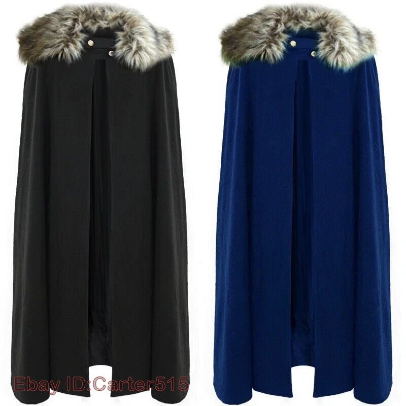 Vintage Gothic Medieval Faux Fur Cloak Coat Winter Warm Wool Cosplay Long Cape - Image 1 of 4