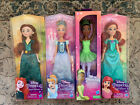 4- Disney Princess Cinderella Tiana Ariel Merida Bundle Set Shimmer Barbie Dolls