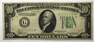 1934 A $10 Ten Dollars Federal Reserve Note Star Note G02030351* - Picture 1 of 2
