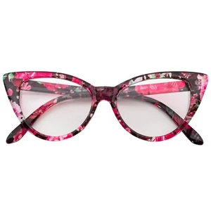 CAT EYE FLORAL RED PATTERN GLASSES CLEAR LENS WOMENs UVB UVA PROTECTION CATEYE - Picture 1 of 4