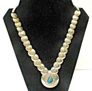 VINTAGE NAVAJO STERLINGSILBER & TÜRKIS WENDBARE KÜRBISBLÜTEN KETTE - Bild 1 von 12