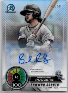 BRENDAN RODGERS 18 BOWMAN CROMO SCOUTS TOP PROSPECTS RC CERTIFICADO AUTÓGRAFO #/50 - Imagen 1 de 1