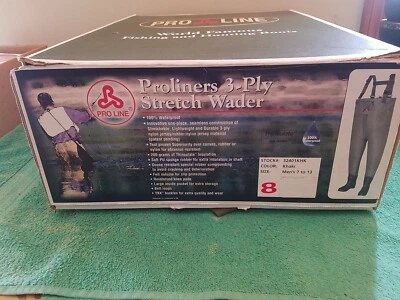 ProLiners 3 Ply Stretch Nylon Chest Waders Mens Sz 8 KHAKI  - Image 1 of 4