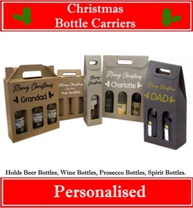 Weihnachten personalisierter Flaschenträger - Bier- oder Weinkiste Halter Tasche Geschenkidee - Bild 1 von 16
