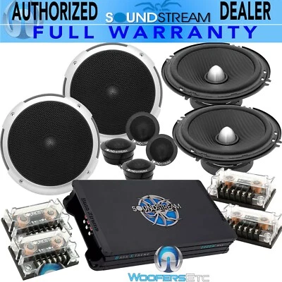 pkg 2 SOUNDSTREAM PF.6 6.5" COMPONENTS SPEAKERS + BXT4.2000 4-CHANNEL AMPLIFIER - Image 1 of 4