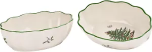 Christmas Tree 6" Oval Fluted Dish (Set of 2), Porcelain Decorative Holiday Serv - Picture 1 of 7