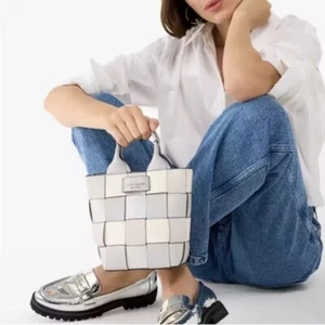 KATE SPADE NY Basket Metallic Mini Leather Tote Platinum Grey NWT, RP $359 - Picture 1 of 5