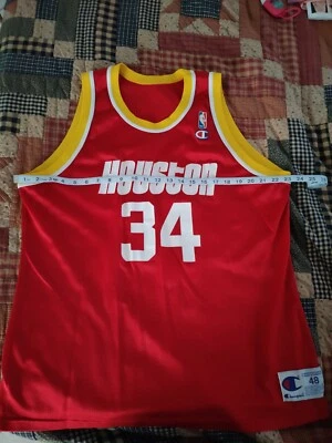 Vintage 1990s Champion Hakeem Olajuwon Red Jersey Size 48 Houston Rockets - Image 1 of 4