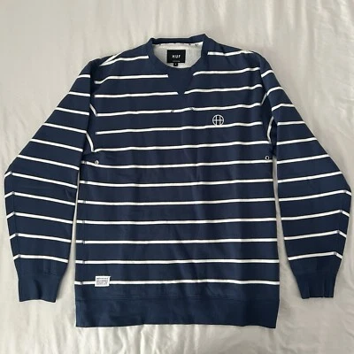HUF Men’s Small Casual Striped Blue Crewneck Long Sleeve Pullover Sweater - Image 1 of 4