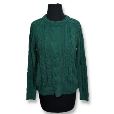 Suéter tejido con cable verde bosque GAP cuello redondo invierno suéter para mujer pequeño Foto 1 de 4