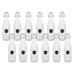 12PK Lemon & Lime Functional Glass Air-Tight Clip Lid Ribbed Bottle Storage 1L - Picture 1 of 5