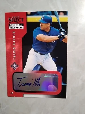 2002 Select Rookies & Prospects Travis Hafner Auto #94  Rangers Blue Ink Nice! - Image 1 of 2