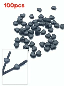 100pcs Elastic Black Heart Round Rope Cord Locks Ends Stopper Silicone - Picture 1 of 6