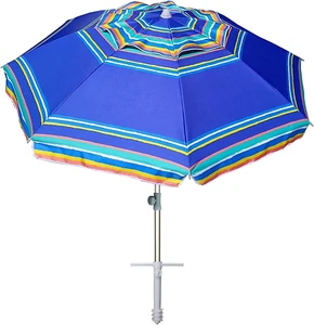 AMMSUN 7Ft Heavy Duty High Wind Beach Umbrella Parasols with Sand Anchor Vent Ti - Picture 1 of 12