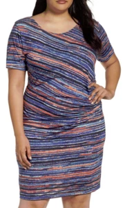 Three Dots Painterly Stripe Sheath Dress Night Iris 3X NWT $158 - Picture 1 of 5