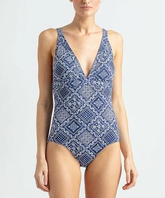 NWT Reyn Spooner Swimsuit 1 one piece Size 10 V Neck Blue - Изображение 1 из 2