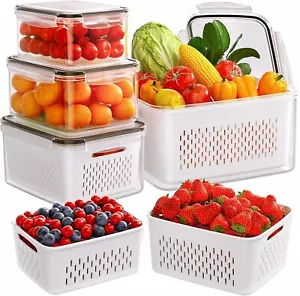 5-Pack Fridge Fruit Containers with Colanders, Leakproof Produce Organizer Bins - Picture 1 of 7