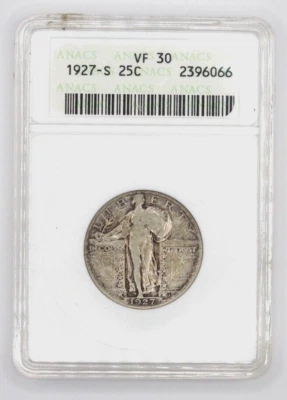 1927-S   Standing Liberty Quarter, ANACS VF30, KEY DATE, Issue Free - Image 1 of 4