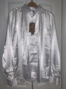 New NWT PJ Paul Jones Men's Medium M Long Sleeve Silky Dress Shirt | White AB03 - Picture 1 of 4