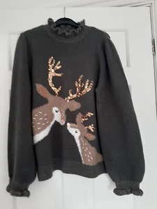 Next khaki christmas reindeer jumper size medium . - Picture 1 of 1
