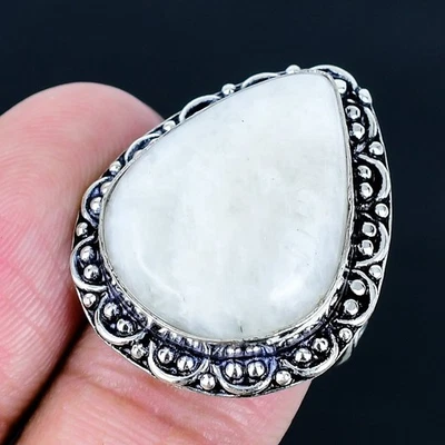 Anillo Hecho a Mano Piedra Lunar Arco Iris 925 Chapado en Plata de EE. UU. Talla 7.5 Foto 1 de 3