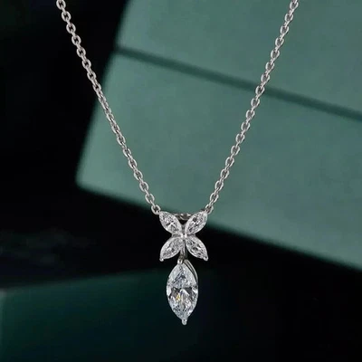 Colgante para mujer de diamantes creados en laboratorio de corte marquesa de 2,00 quilates enchapado en oro blanco de 14 quilates Foto 1 de 4
